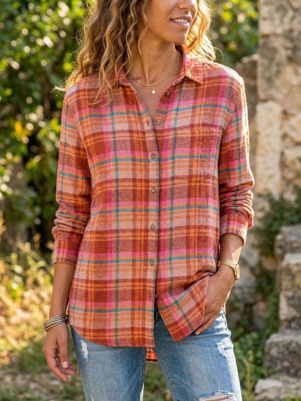beachlunchlounge Plaid Button-Down Shirt